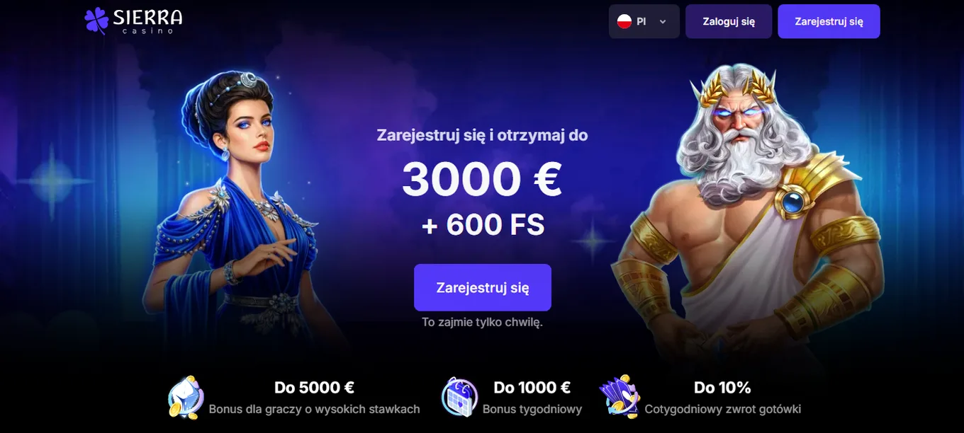 Sierra Casino — Do 3 000 € + 600 darmowych spinów