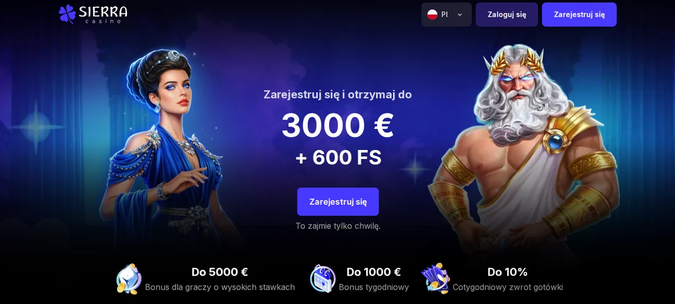 Sierra Casino — Do 3 000 € + 600 darmowych spinów